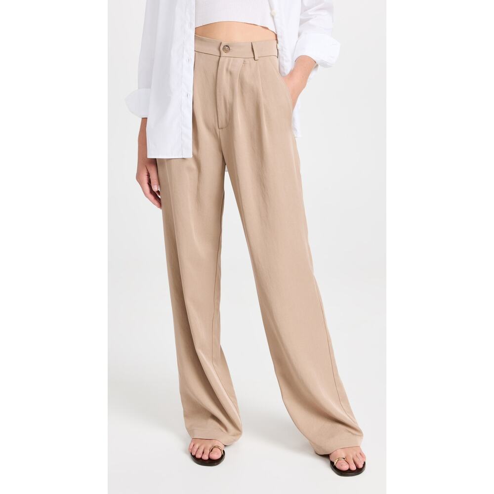 Reformation Mason Pant Khaki Wide Leg Trouser Pleated Academia SZ 4